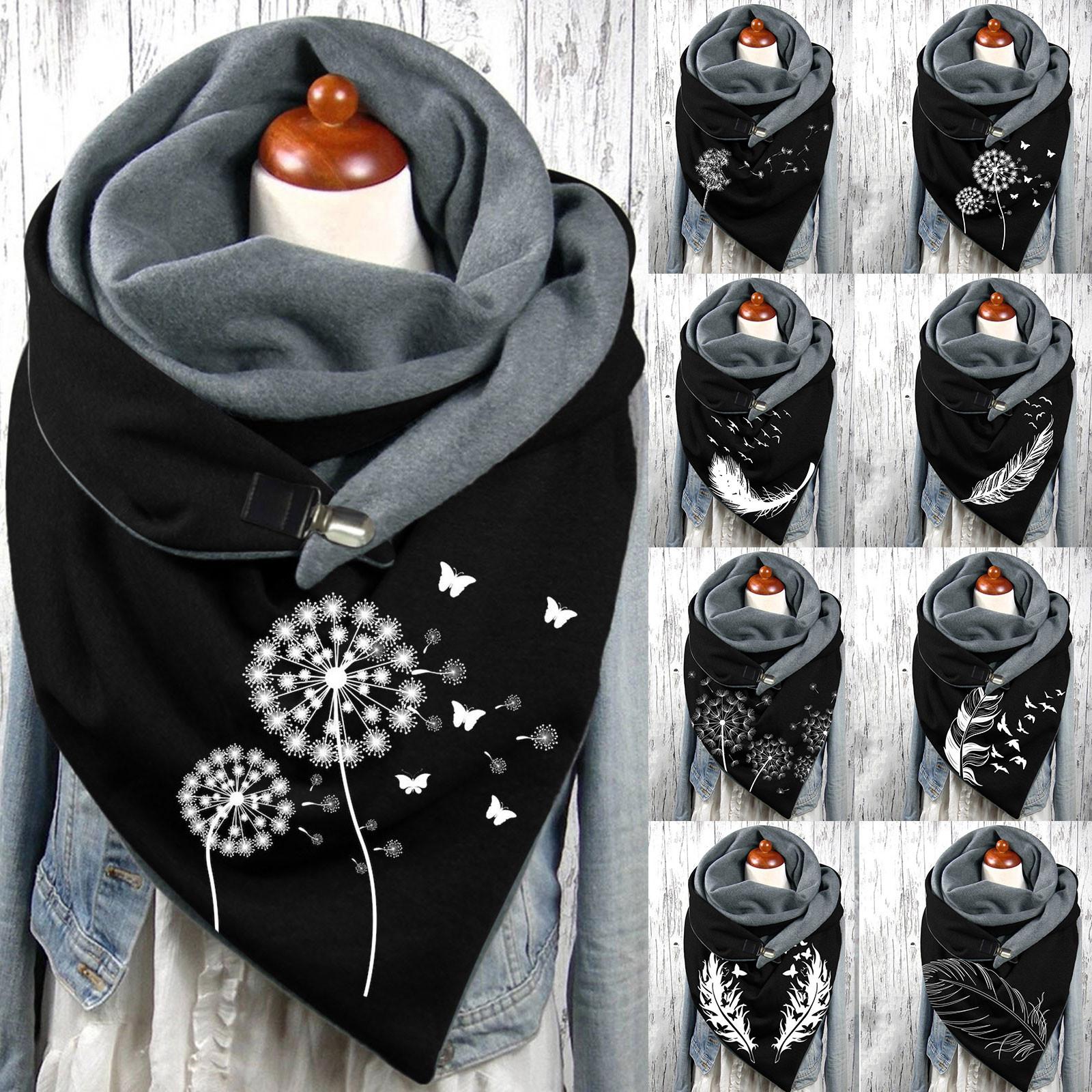 

Модные зимние женские пуговицы с принтом, мягкие повседневные теплые шарфы, шали A