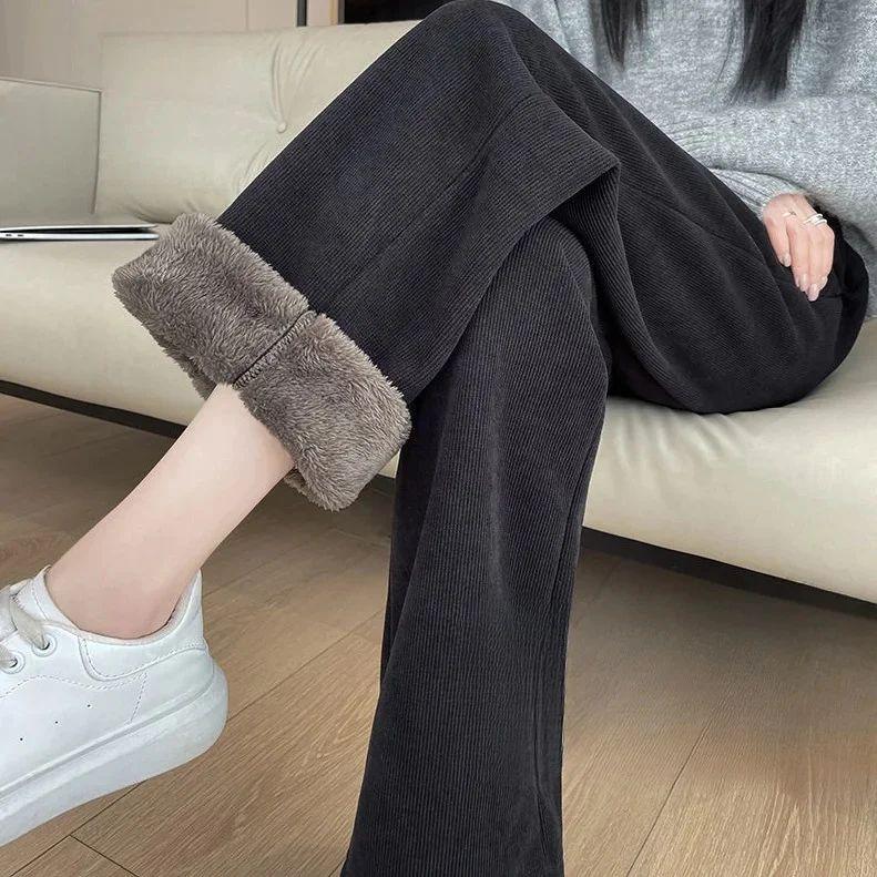 Lamb Velvet Fleece Lined Thickened Autumn Winter Loose Wide Leg Pants Fashionable Casual Trousers Versatile Design Sensation