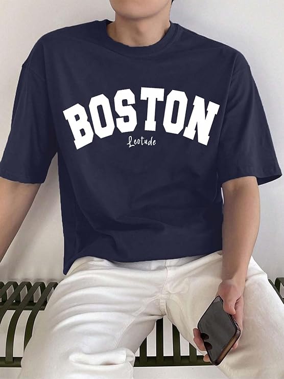 Herren Halbarm Rundhals Baumwollmischung Grafikdruck Oversized T-Shirt für Mann