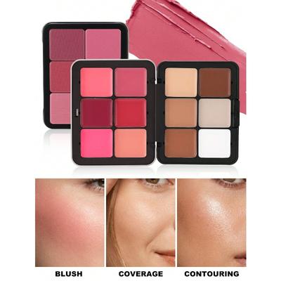Palette de fards à joues métalliques 12 couleurs, Multifonctionnelle Longue tenue Effet maquillage naturel, Palette de correcteur et de contournement Haute pigmentation Pour le maquillage quotidien