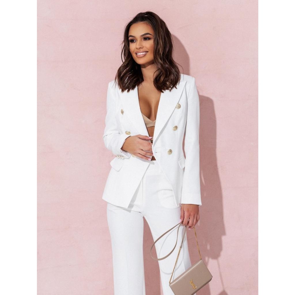 Dámský dvouřadý kancelářský oblek 2025, Profesionální blejzr s pohodlnými kalhotami, Business casual dvoudílný set pro dojíždění a pracovní oděv