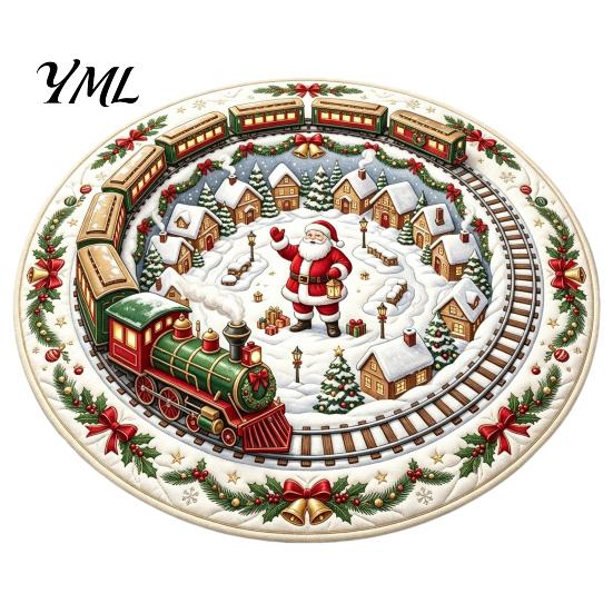 Durable Entrance Rug for Winter Round 3D Christmas Rug, Vortex Optical Illusion Area Santa Snowman Staircase Easy To Clean Holiday Depth Pattern,