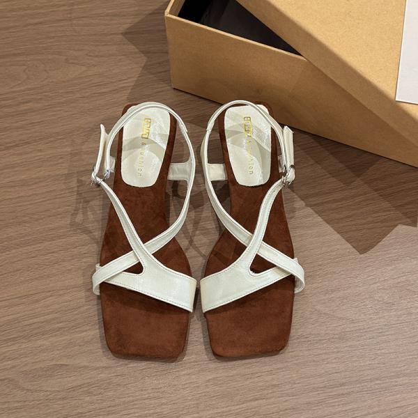 

Fashion All-Match Sandals Stiletto Heels Retro Woman Shoes 2025 Summer Open Toe Original Silver New Girls Fashion Peep Square High 35