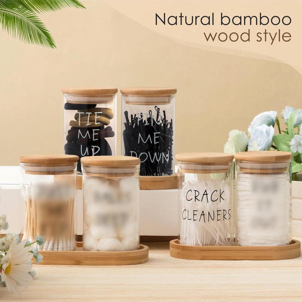 Tessco 6 Pcs Apothecary Jars Glass Jars with Lids for Bathroom Qtip Holder Glass Cotton Ball Holder for Home Bathroom Farmhouse Storage Containers