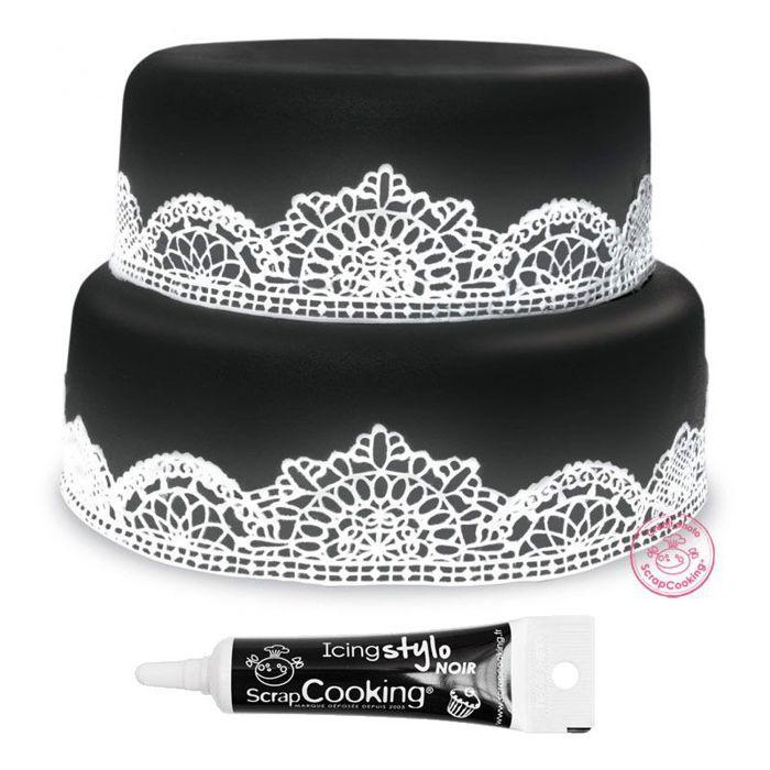 Pâte à sucre en rouleau noir Ø 36 cm + Stylo de glaçage noir