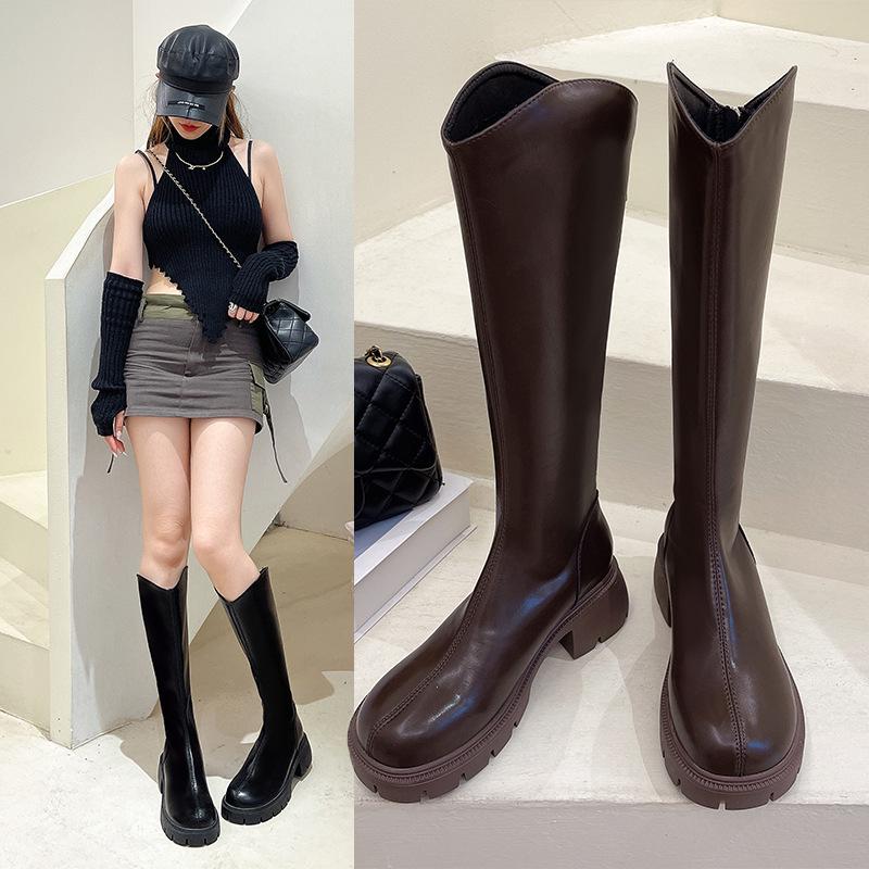2024 V-Neck Women's Riding Boots: Knee-High with Thick Sole for Heightening & Slimming.