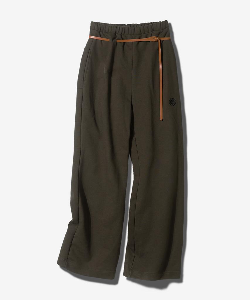 Paensyo Leather Belt Wide Pants - Khaki