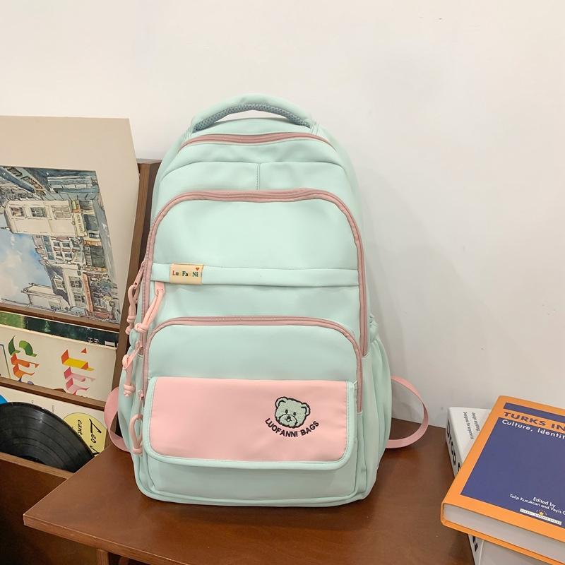Middle School Student Korean Schoolbag High Value Girl Niche Design Contrasting Color Backpack High School Student Large Capacity Backpack Women