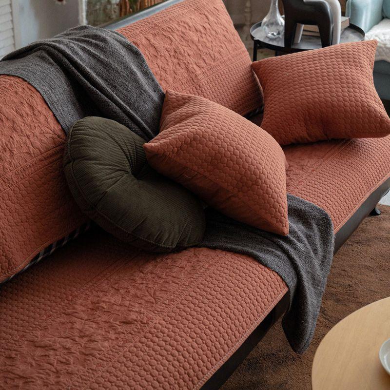 

High-End Embroider Minimalist Sofa Cushion Fabric Non-Slip Cushion All Year Round Neutral French Pure Color New Arrival Sofa Towel Covers Brick Red 50*50cm pillow case without core
