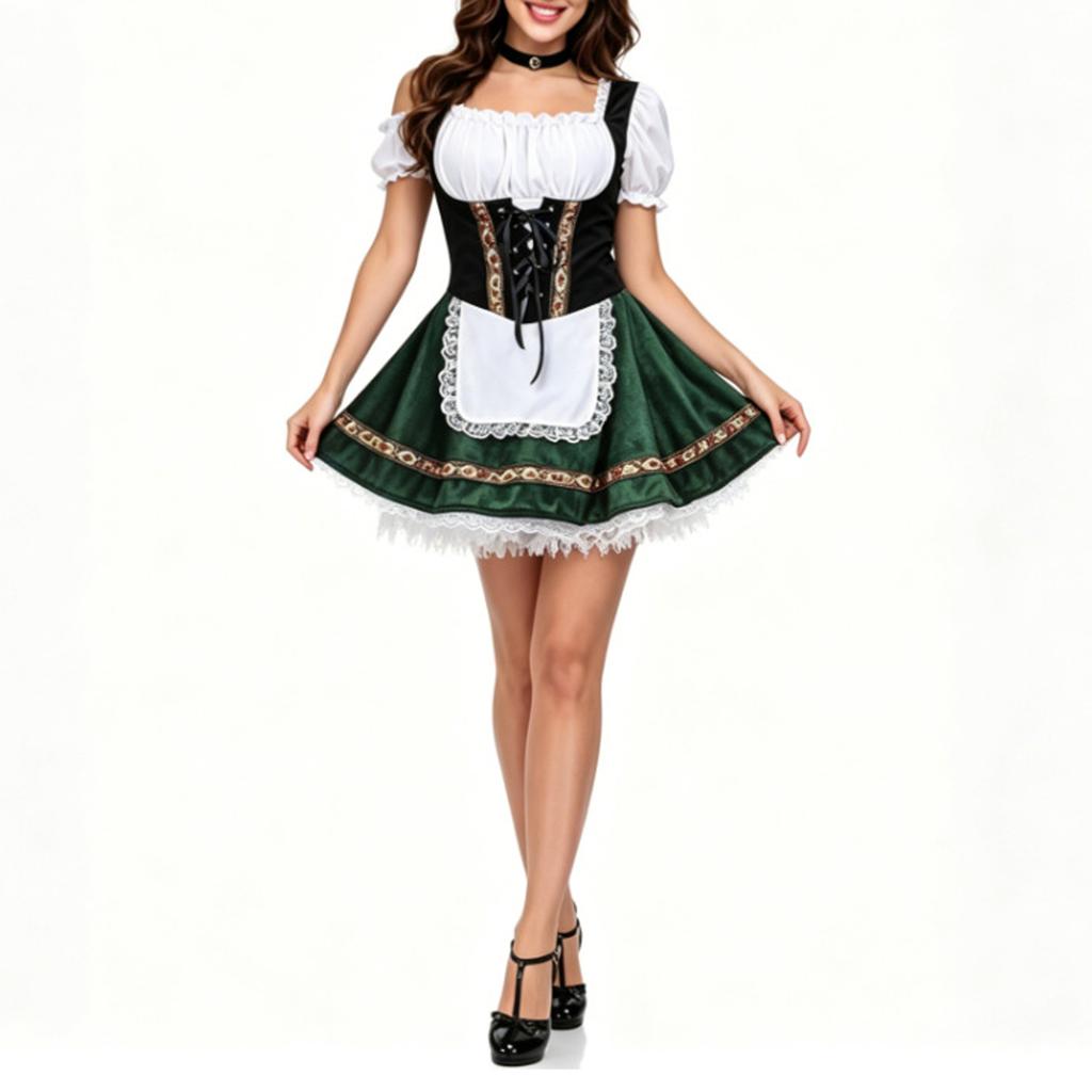 Women's Oktoberfest Maid Dress Costume Traditional Style Mini Dress with Off Shoulder Top Corset Detail and Flared Skirt for Festival
