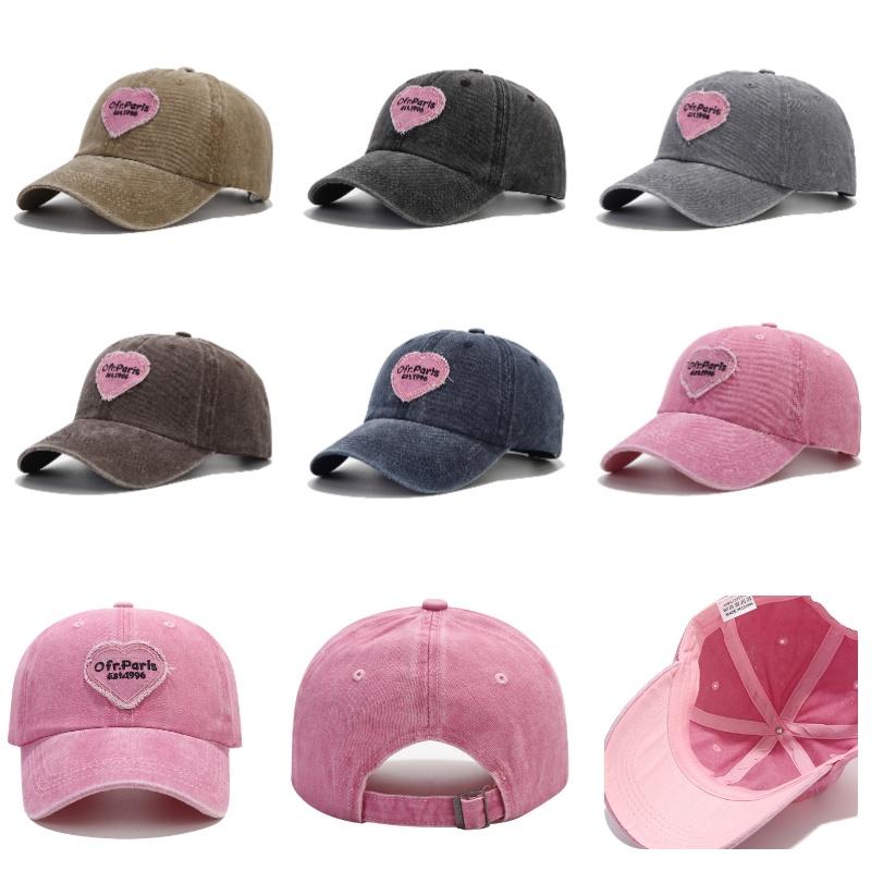 Versatile Cotton Baseball Cap With Embroidered Pink Heart And Round Crown