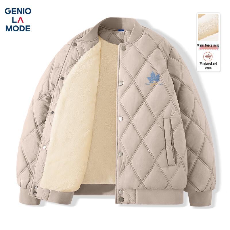 GENIOLAMODE Men's Casual Fleece-Lined Padded Baseball Jacket