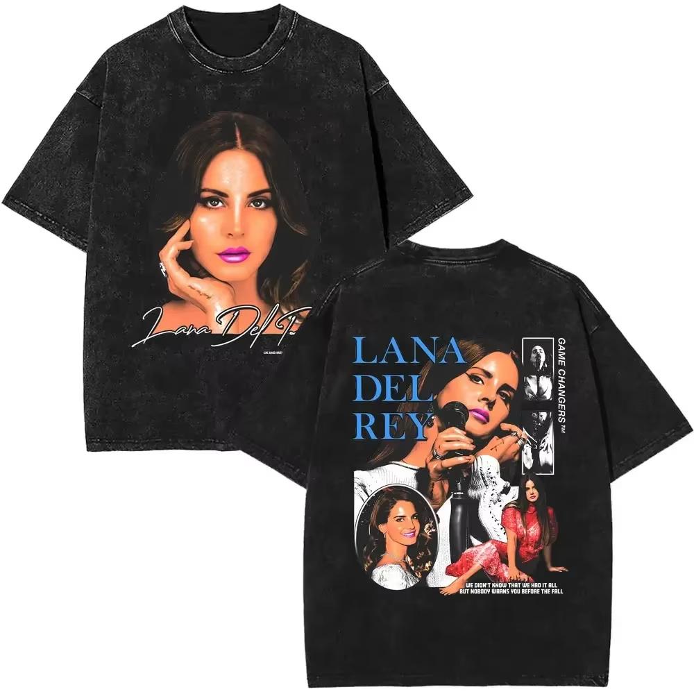 T-shirt Grafica Lana Del Rey Occhi Vintage Lavata Uomo Donna Moda T-shirt Oversize a Maniche Corte Maschile Casual Cotone