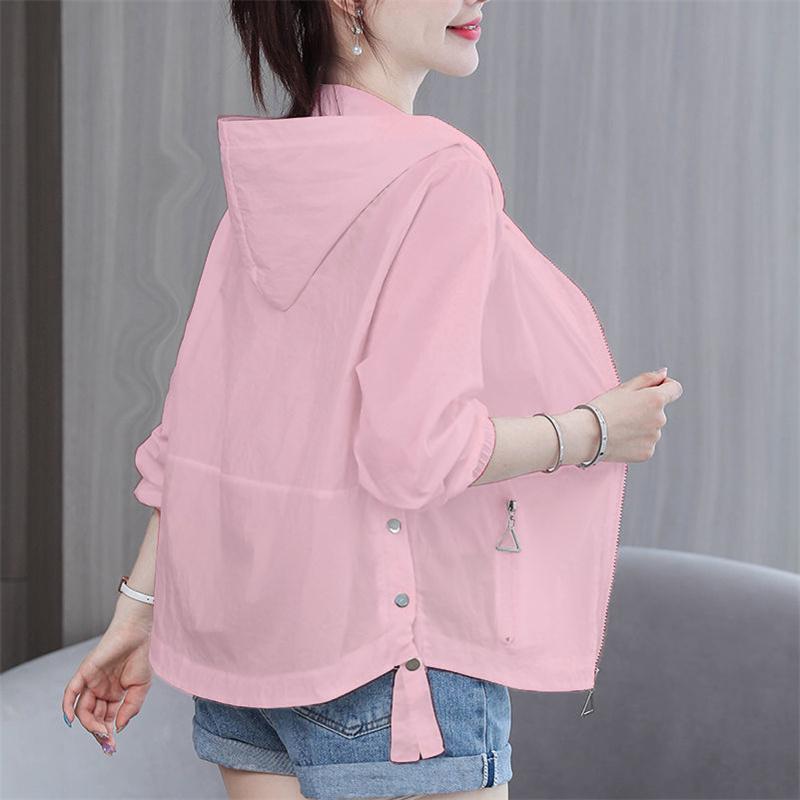 Summer Women Hooded Short Breathable Sun Protection Clothing Woman New Sporty Loose Long Sleeved Anti UV Cardigan Thin Coat