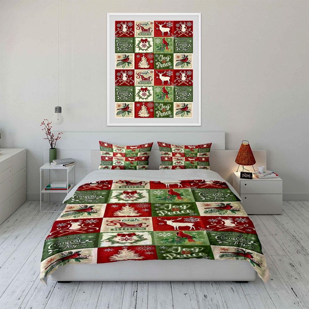 Christmas-themed Motifs Including Reindeer. Bedding Sets Duvet Cover Sets Duvet Covers Pillowcases(1* Duvet Cover 2* Pillowcases Without Duvet Insert)
