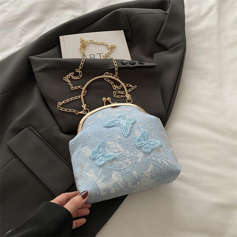 

Персонализированные аксессуары для сумки ципао с ручной вышивкой, жемчужная женская сумка, универсальная антикварная сумочка, модная цепочка, ношение через плечо синий