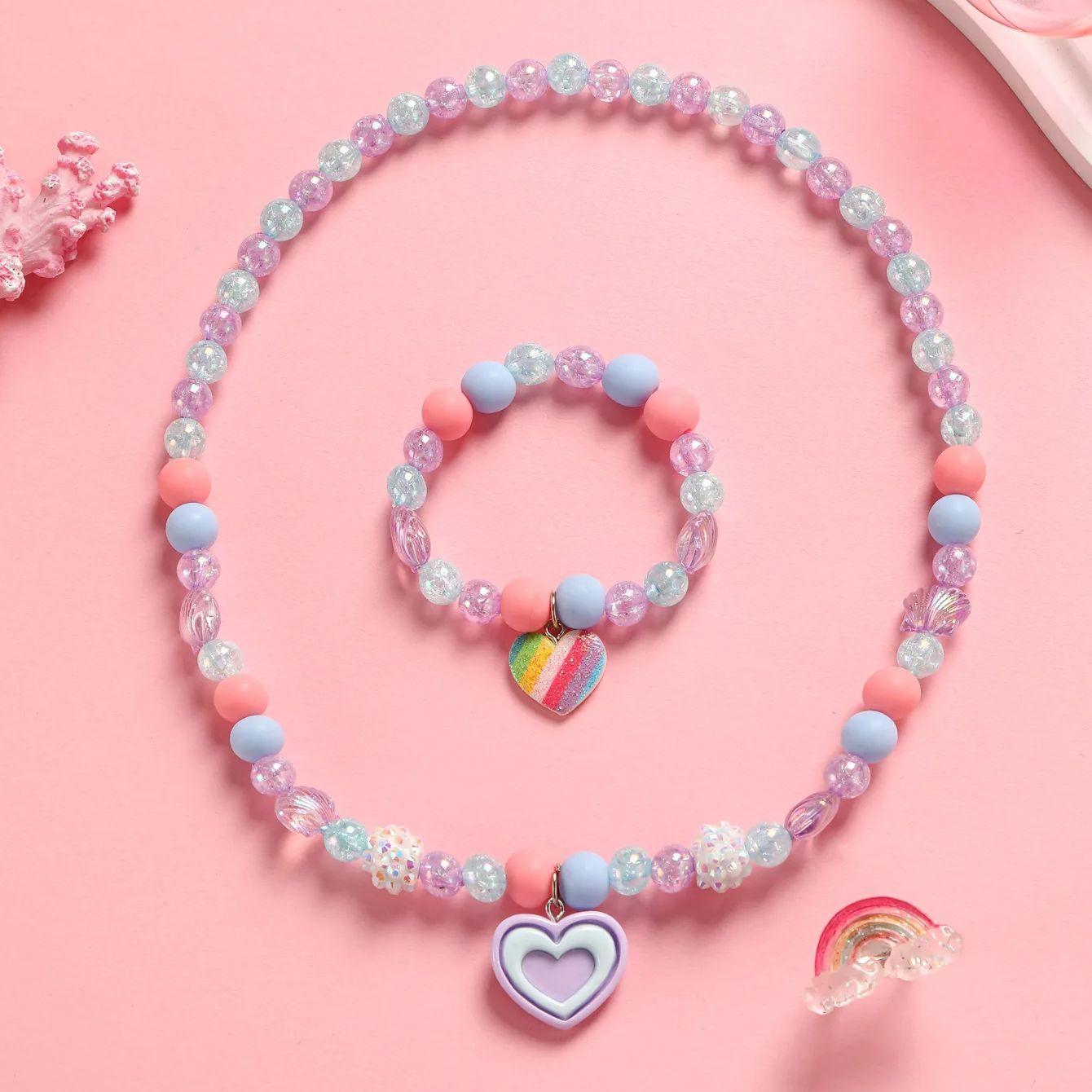 

Маленькая девочка милый мультяшный радужный любовь ожерелье браслет кольцо костюм принцессы циркон дети девочка малыш разноцветный