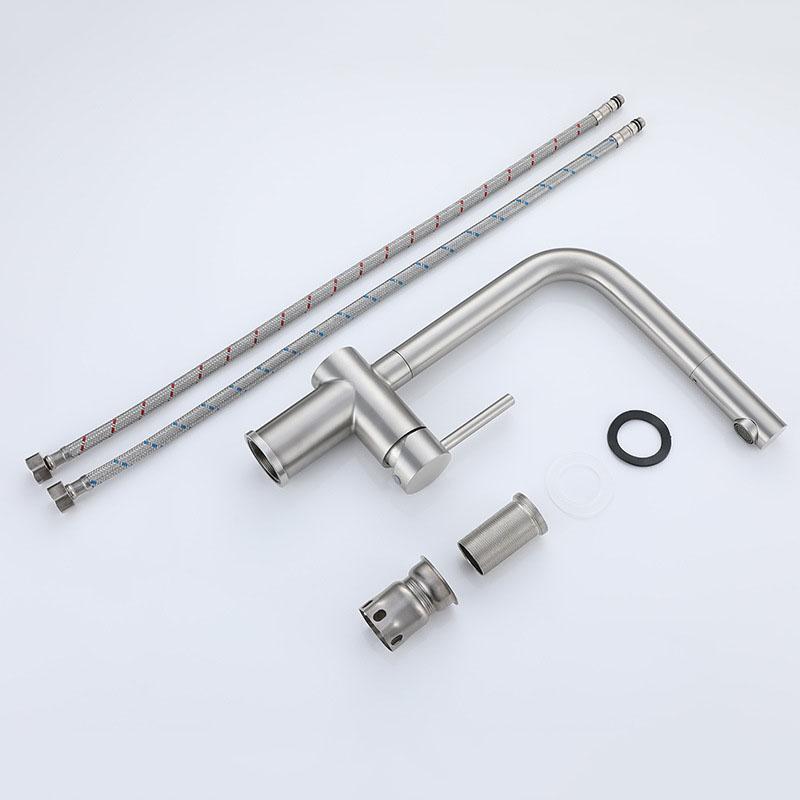 Nickel 304 Stainless Steel Kitchen Sink Faucet 360 Degree Rotate Single Handle Deck Mounted Hot and Cold Water Mixer Tap