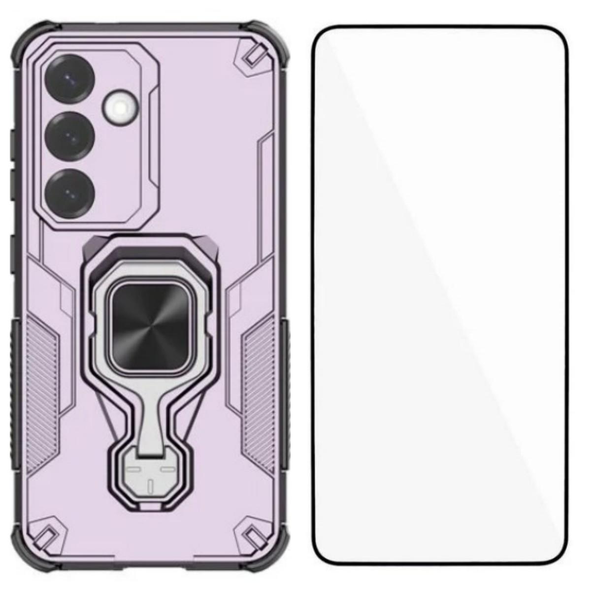 

For Samsung Galaxy S25+ Phone Case WANLONFENG PC TPU Back Cover Kickstand with Tempered Glass D