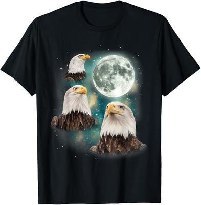 Three Bald Eagles Moon Galaxy Meme Graphic T-Shirt Funny Weird Animal Lover Casual Short Sleeve Tee
