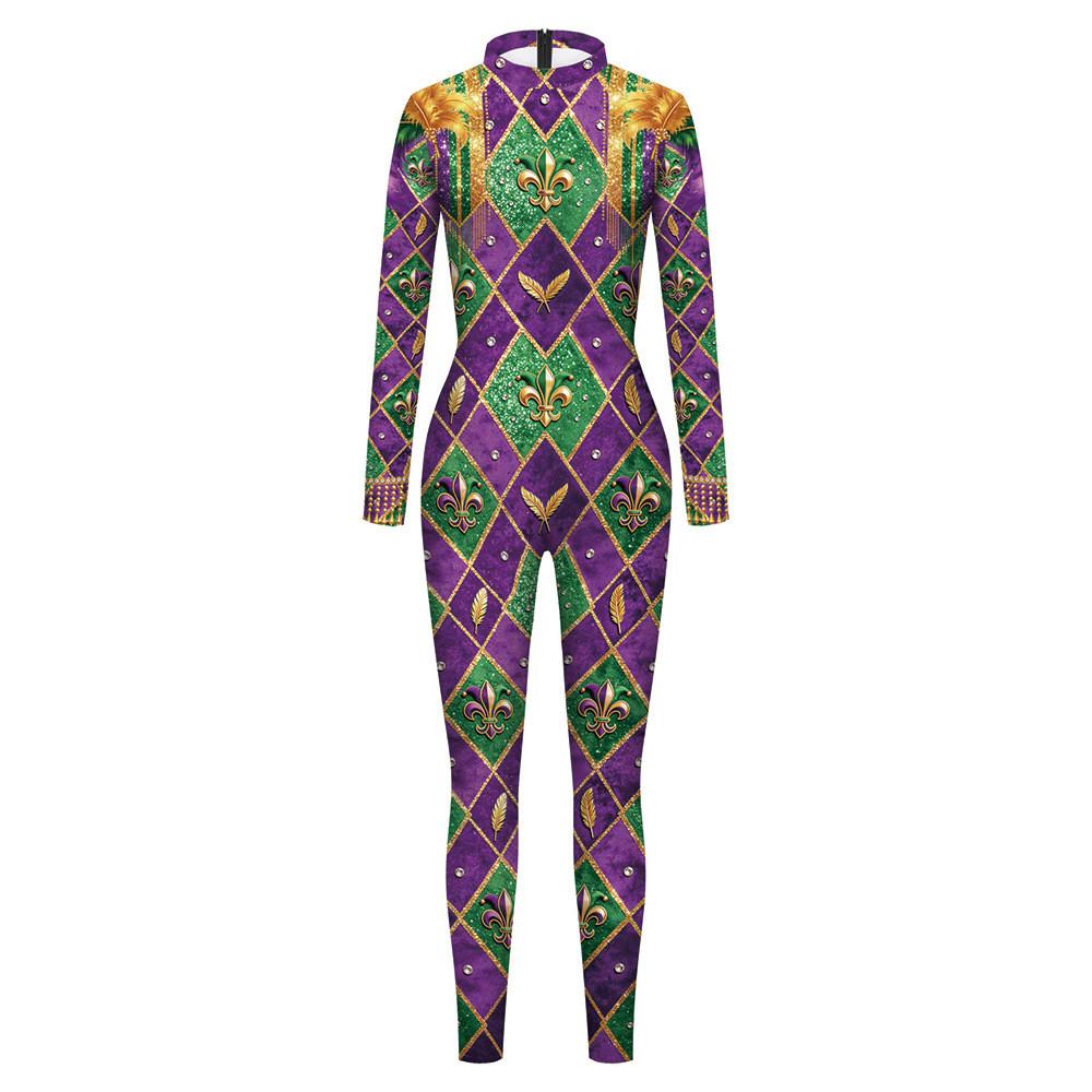 Mardi Gras Costume Jumpsuit With Polyester Fabric For Cosplay Performances