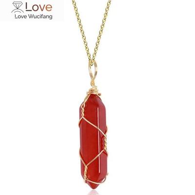 Fashion Trendy Opal Carnelian Hexagonal Cylindrical Crystal Necklace Natural Stone Pendant Women 'S Jewelry Gift