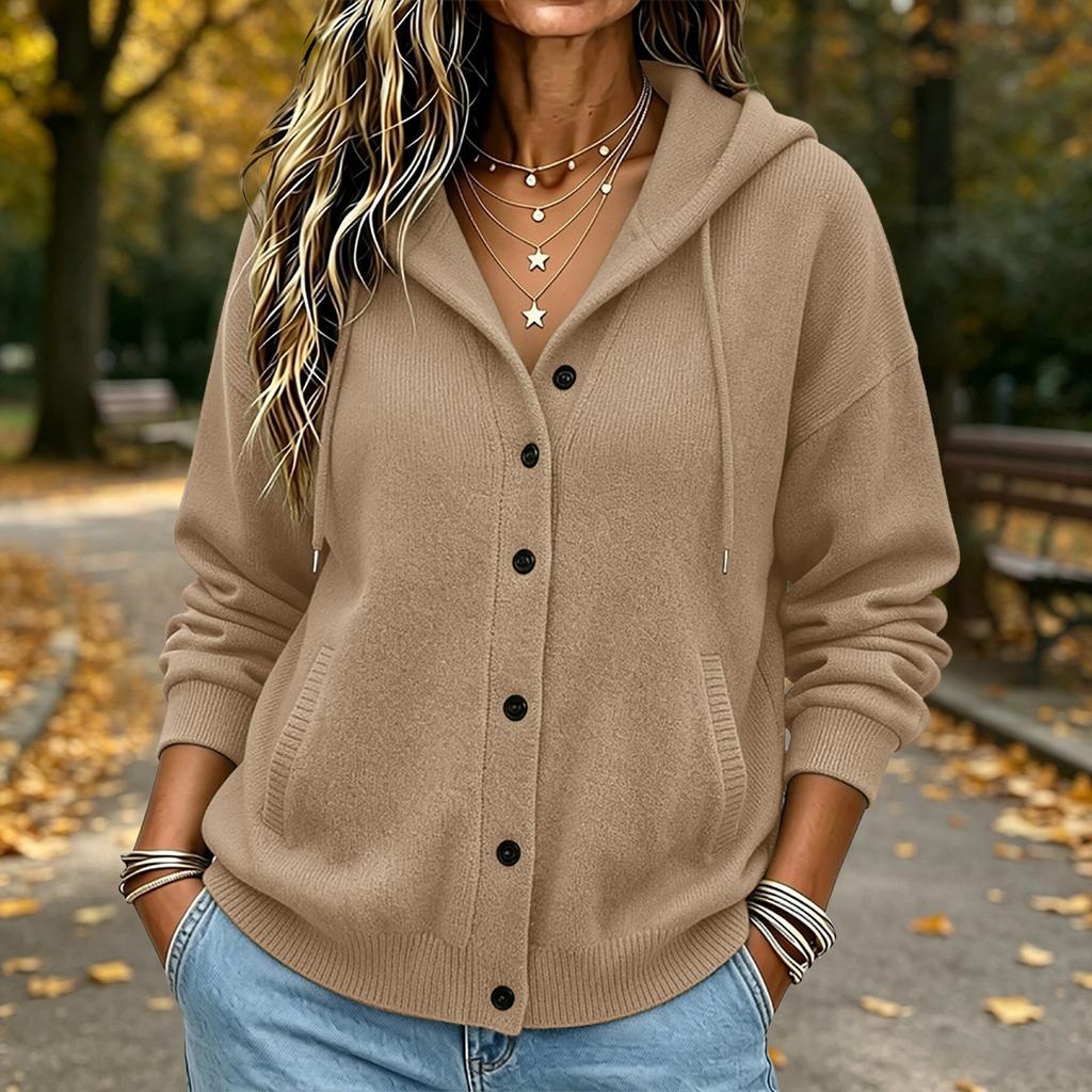 Women's Casual Hooded Knit Cardigan Sweater - Color, Button Front, Versatile
