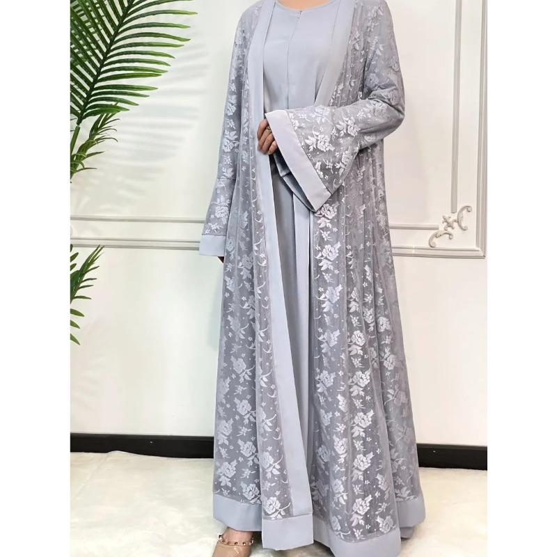 Ramadan Eid Prayer Lace Abaya 2 Piece Set Inner Dress Women Flare Sleeve Long Abayas Kaftan Djellaba Dubai Party Vestidos 2026