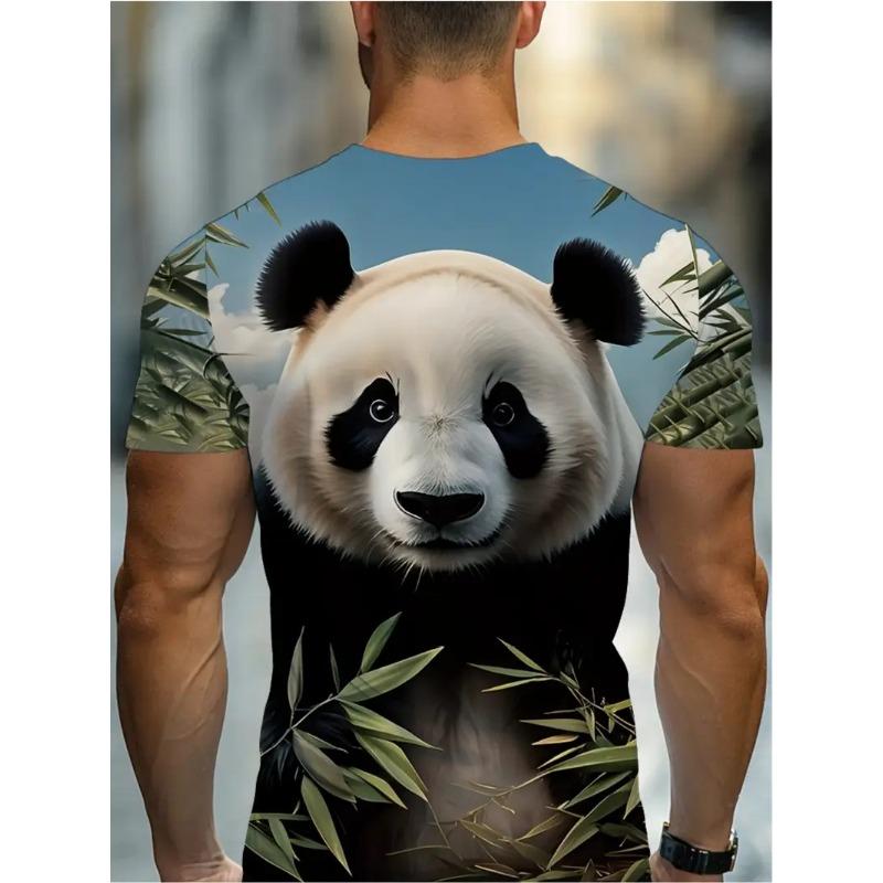 Men's 3D Printed Panda Pattern Printed T-shirt Digital Printed Short Sleeved T-shirt Breathable Polyester Round Neck Casual