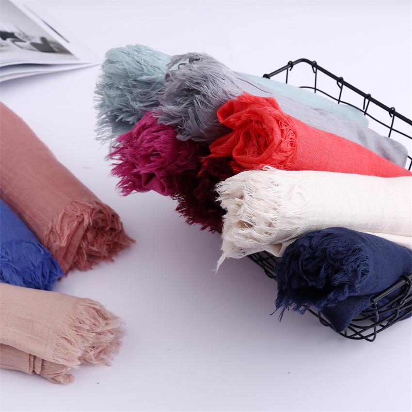 Foreign Trade Silk Scarf Cotton And Linen Headscarf Women'S Spring And Summer Solid Color Japanese And Korean Scarf Sun Protection Warm Shawl Hair
