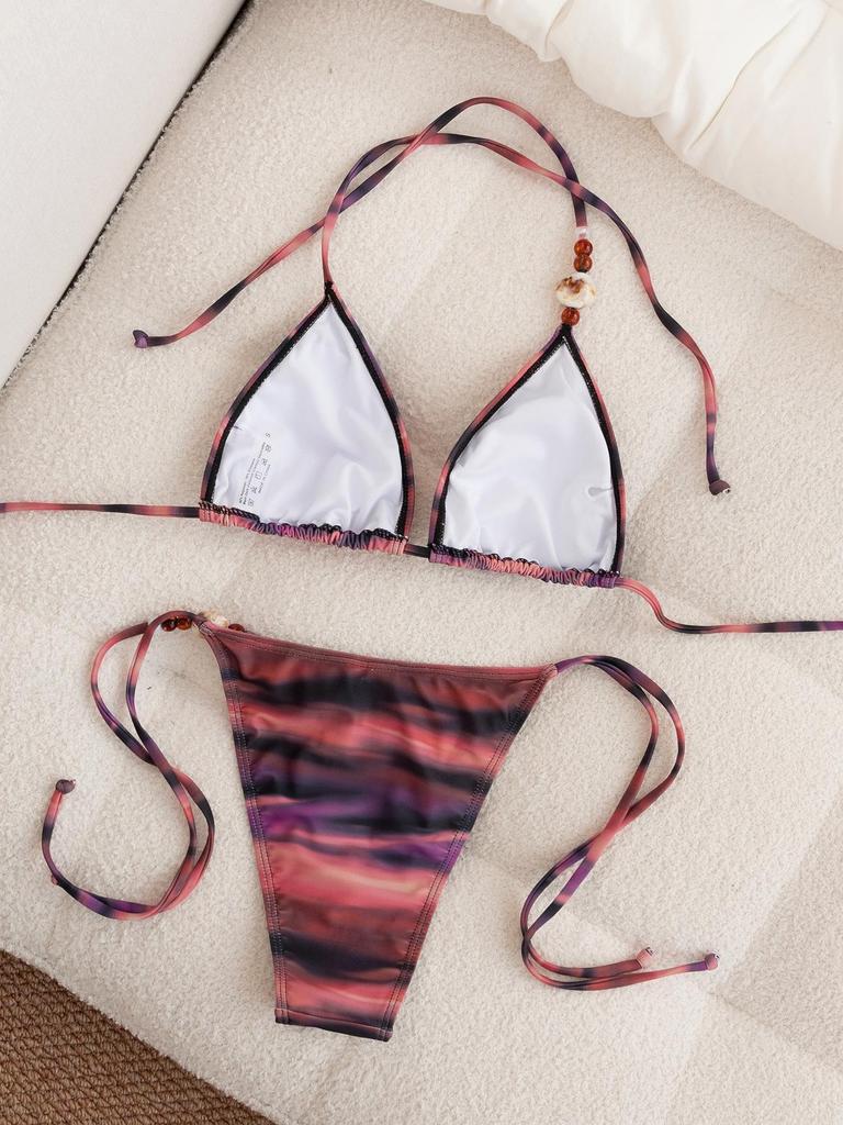 Europäisches Batik-Bikini-Oberteil mit einem Träger und passendem Unterteil für Damen