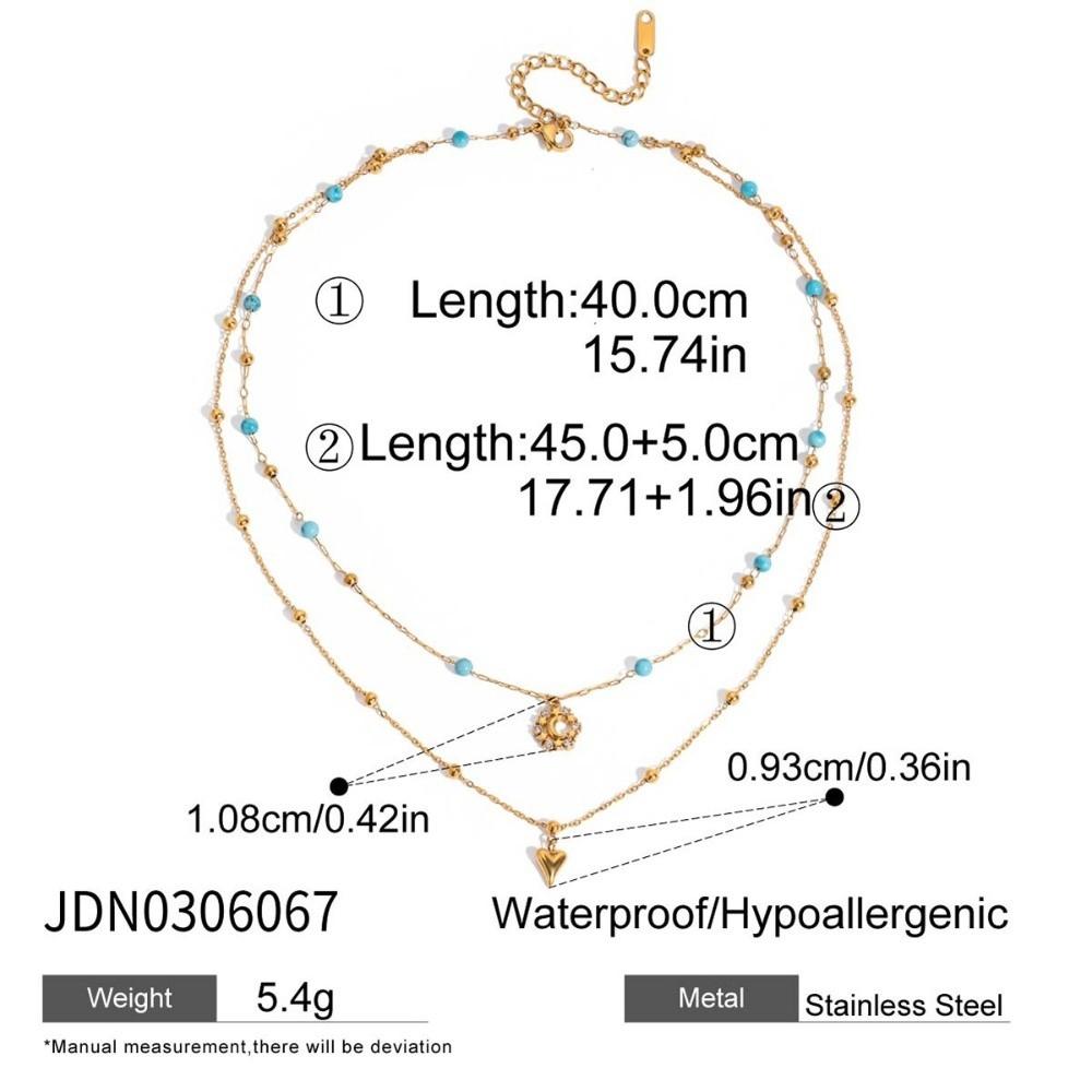 Bohemian 18K Gold Plated Necklace Stainless Steel Double Stacked Neck Chain Sun Pendant  Beach
