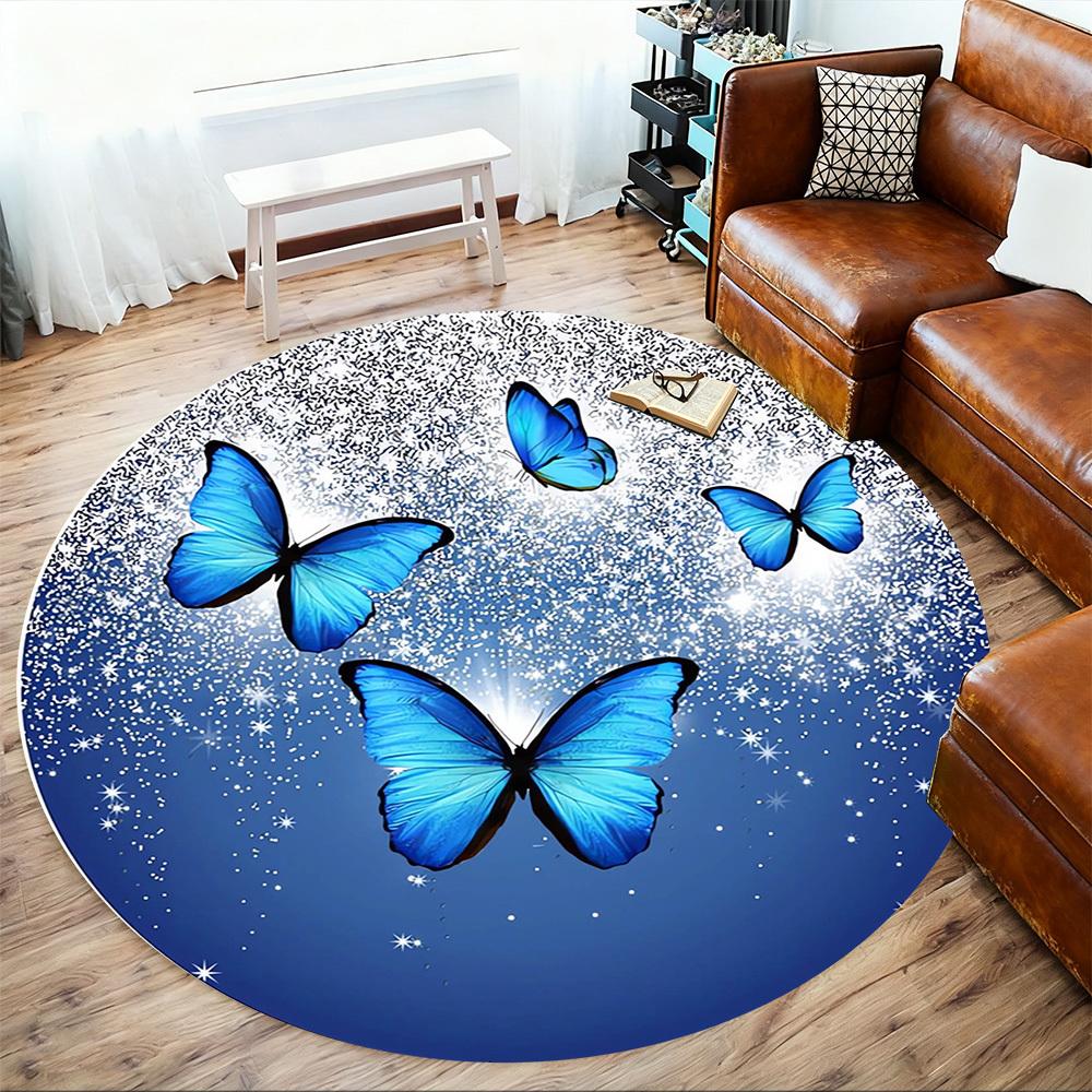 1pc Butterfly Moon Round Chair mat Area Rug - Non-Slip, Floor Mat for Office, Bedroom, home decor Christmas Gift p0811224