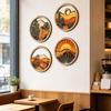 4 Pcs Boho Wall Art, Bohemian Sunset Mountain Plant Wall Decor, Wooden Round Circle Hollow Out Farmhouse Hanging Ornament for Bedroom, Living Room