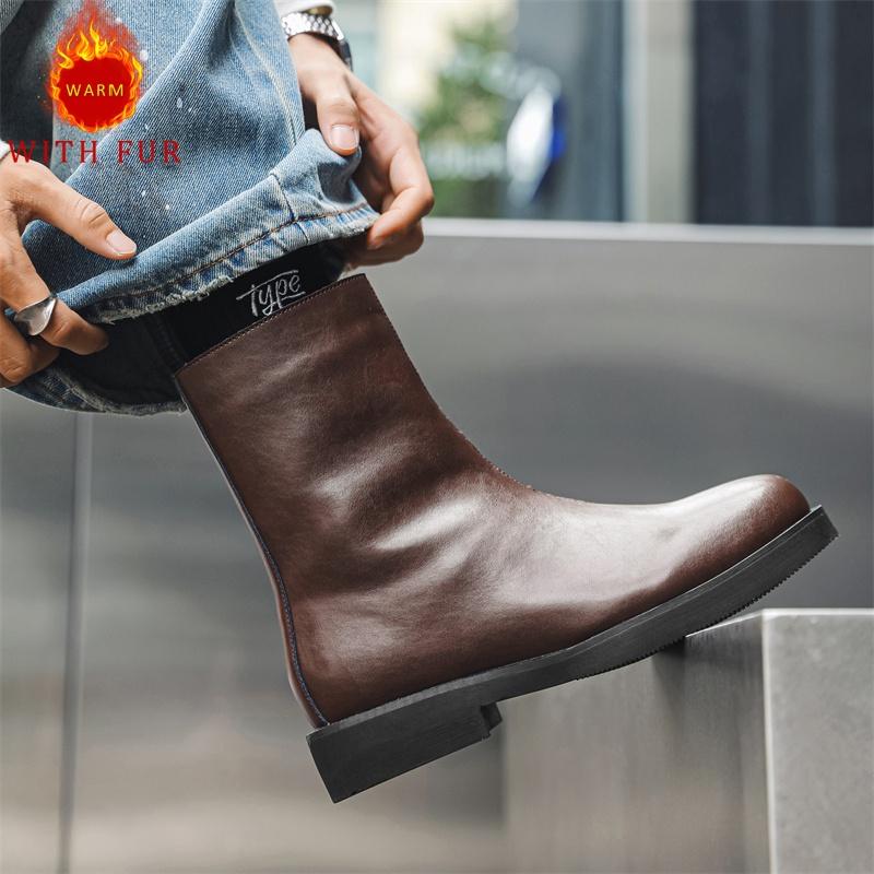 Fashion Autumn and winter men's long boots Black Versatile British style Daily business and office Outdoor Fashion Party warm shoes New