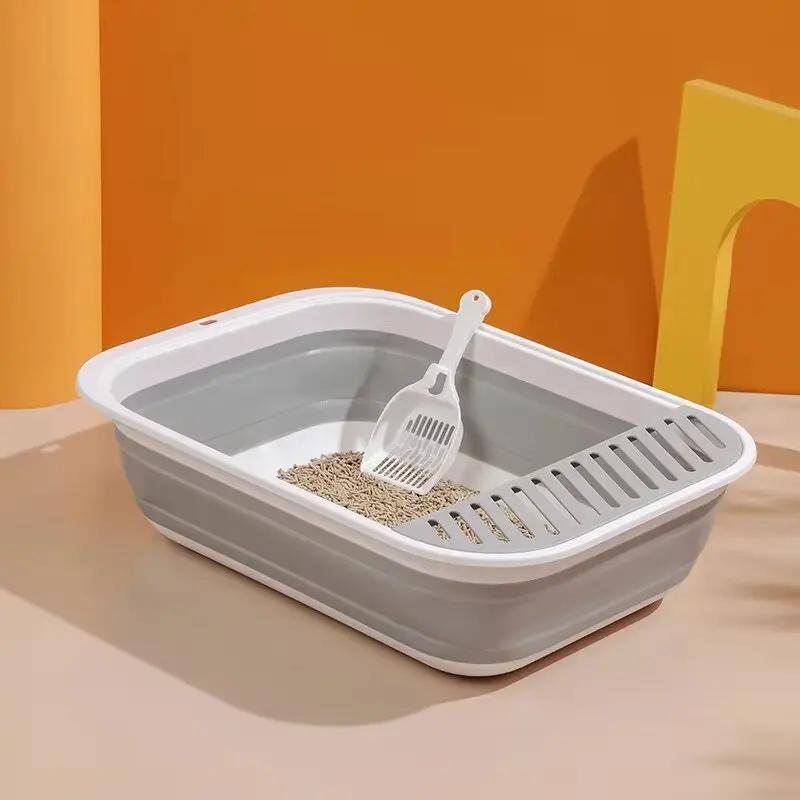 Portable Foldable Large Capacity Cat Litter Box - Semi-closed Anti-Splash Cat Tray Bedpan Practical Pet Cleaning Bath Basin