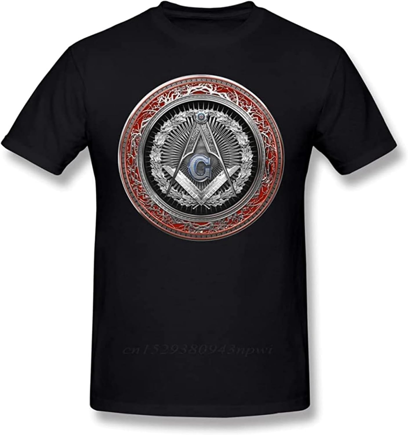 Masonic Symbols T Shirt 3Rd Degree Mason Silver Jewel Master Mason Square and Compasses Over Red Velvet Mens T Shirt Basic Tee Shirt 4XL чёрный