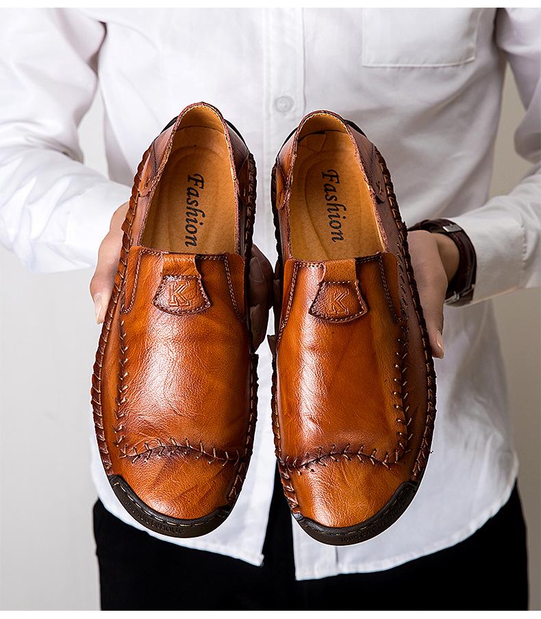 Spring 2020 Men's Large Size Leather Driving Moccasins - Retro Business Casual Shoes