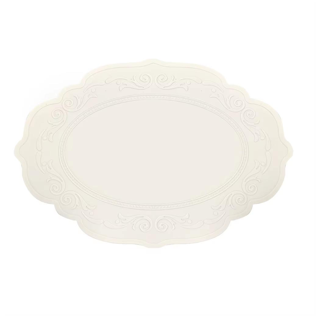 

Силиконовый овальный круглый плейсмат ретро-узор кофейный цветочный подкладка столовые приборы коврики водонепроницаемые нескользящие обеденные столовые приборы подставки под чашки L