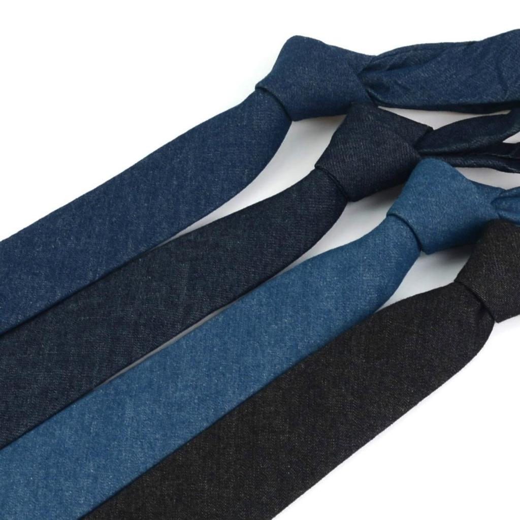 [Dizegn] Men's Denim Narrow Tie Set, Casual, Solid Color, 6cm