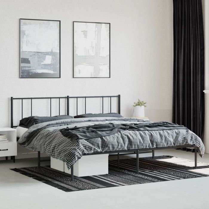 VidaXL Cadre de lit métal avec tête de lit noir 180x200 cm 352484
