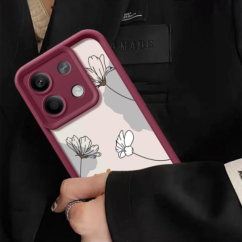 For Xiaomi 14t 13t Poco X6 F6 X5 Pro Redmi Note 14 13 12 11 10 Pro Line Flower Pattern Shockproof Silicone Soft Lens Protection Anti-Fall Case
