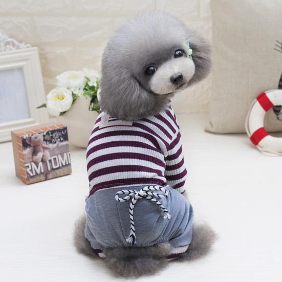 Pet Spring High Neck Striped Pattern Four-legged Pants T-shirt  Dog Cat Clothes