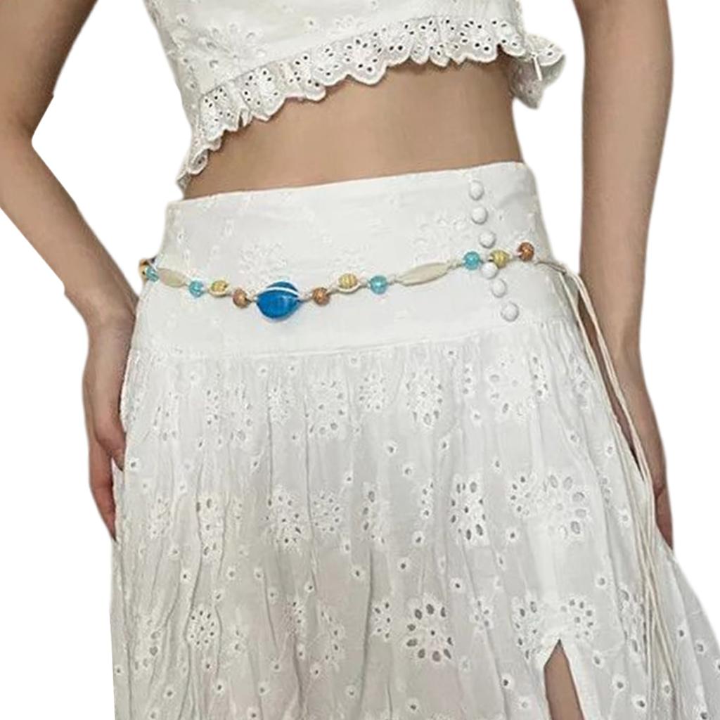 Adjustable Bohemian Braided Waist Rope with Beaded Design Waist Jewelry for Dresses and Skirts Wax Rope Accessory