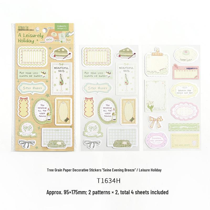 Evening Breeze Seine Series: Tree Grain Die-Cut Decorative Stickers - 4 Sheets for Journals