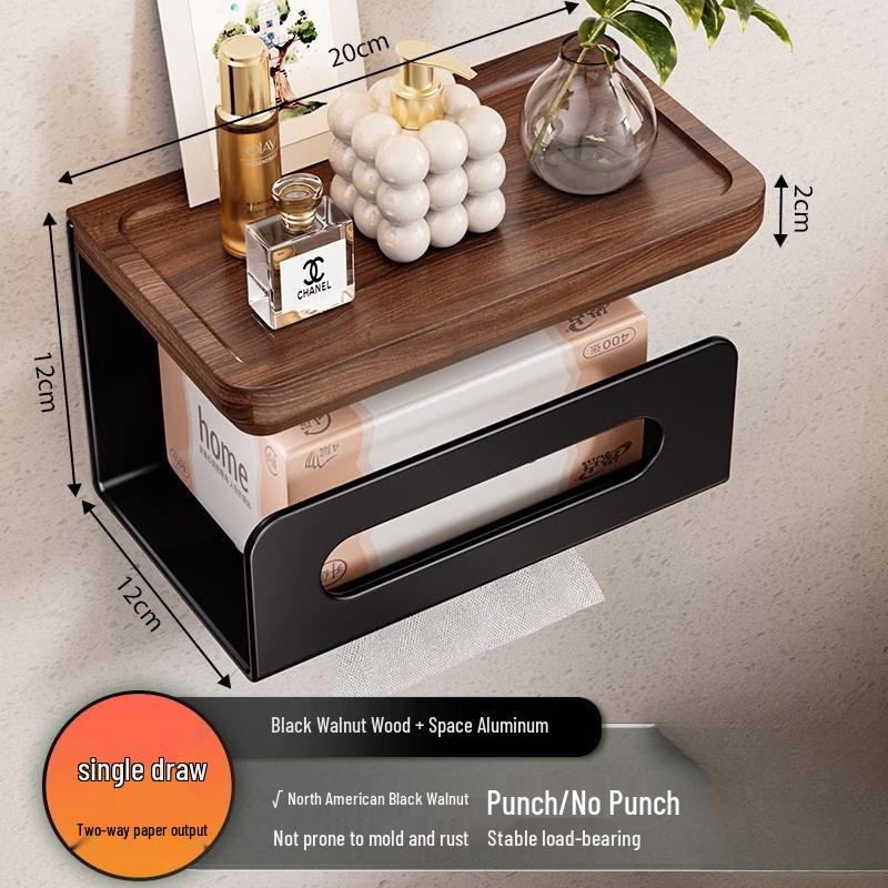 Handun Walnut Wood Double-Drawer Punch-Free Bathroom Tissue Box