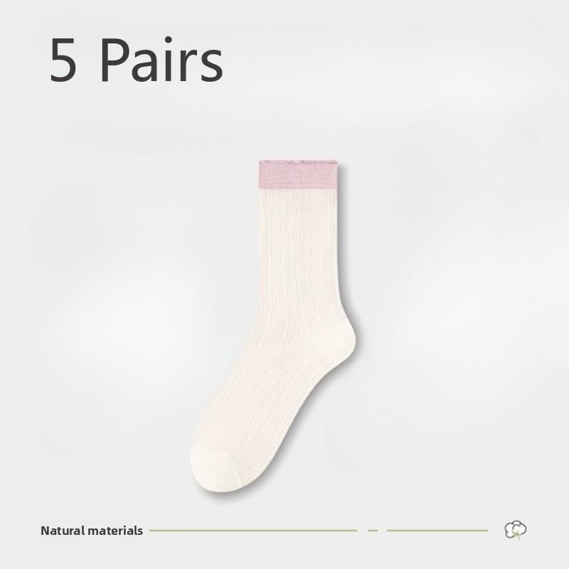 5 Pairs of Women Spring and Summer Ultra Thin Transparent Mesh Breathable Tube Ice Socks