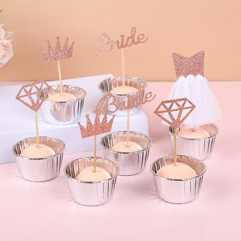 8pcs Rose Gold Bride Glitter Diamond Cupcake Topper Wedding Bridal Shower Cake DIY Decoration Bachelorette Hen Party Supplies