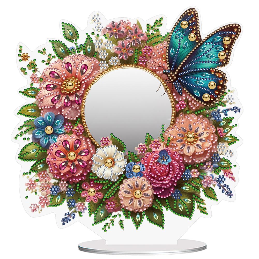 Acrylic Flower Animal Diamond Mirror Art Craft Crystal Diamond Art Painting Mirror for Table Ornaments