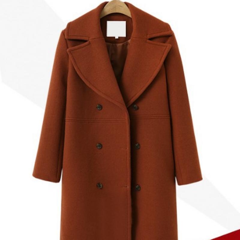 Autumn and Winter Plus Size Women's Woolen Coat Double-breasted Mid-length Trench Coat